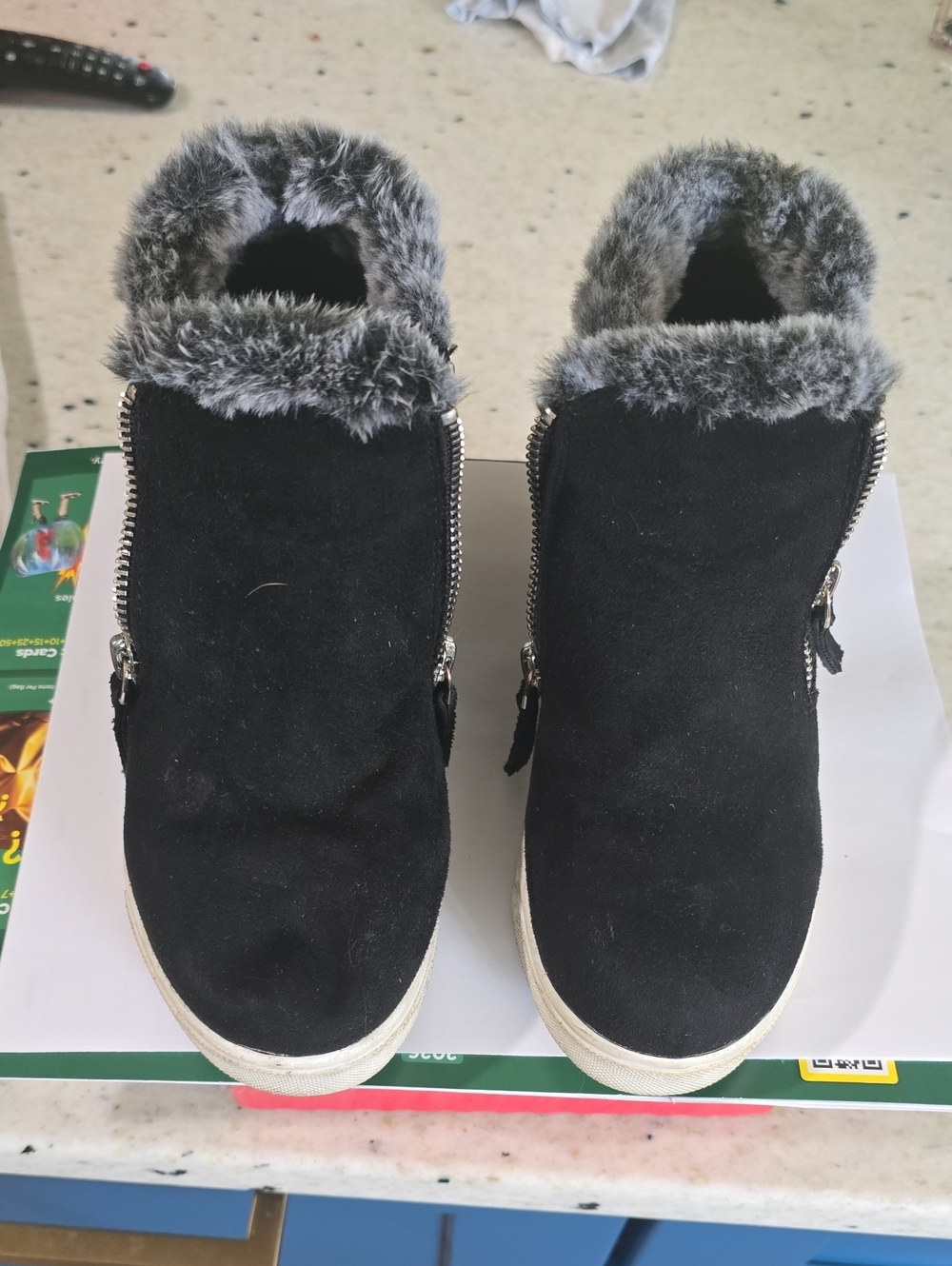 Black Faux Fur Lined Slip-On Girl's Boots